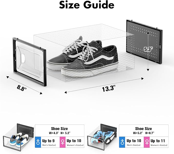 Foluck 15 Pack Shoe Storage Organizer Box Container Clear Plastic Stackable | Interlocking Design, Sturdy Dustproof Breathable, Fits Men's Size 9 Women's Size 10, for Closet Entryway Under Bed - Image 2