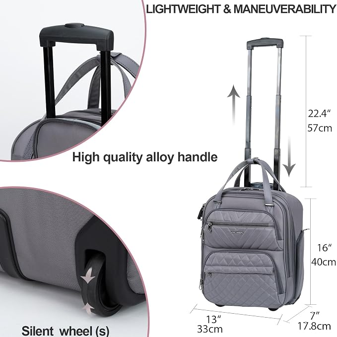 KROSER Carry On Underseat Multi-functional, 16-inch Underseater Lightweight Overnight Suitcase for Men Women, Grey - Image 3