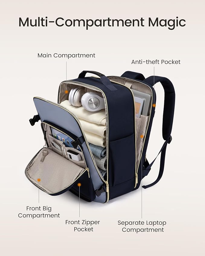 LOVEVOOK 56L Large Travel Backpack for Women, Carry on Backpack Airline Approved, Waterproof Travel Essentials fits 18" Laptop, TSA Personal Item Travels Bag Sports Backpack with 3 Packing Cubes - Image 3
