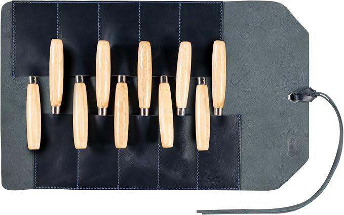 Hide & Drink, Rustic Small Tool Roll-Up Bag (10 Slots), Portable Carry-On Pouch, Workshop Storage, Woodworking Tools Organizer, Vintage, Full Grain Leather, Handmade, Slate Blue - Image 3