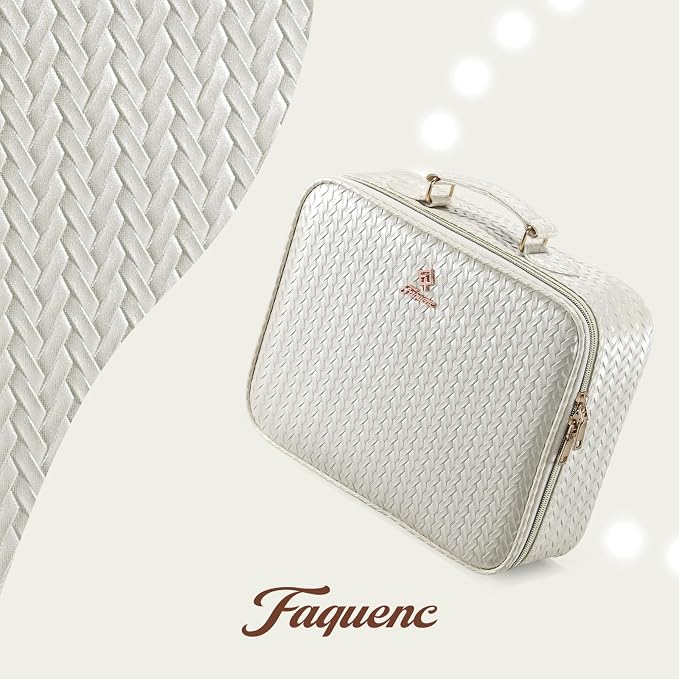 Faquenc Makeup Bag with LED Lighted Mirror 12.2 IN Travel Makeup Bag Adjustable Brightness in 3 Colors Cosmetic Organizer Artist Storage Bag with Dividers Brush Holder Bag Vanity Beige - Image 7