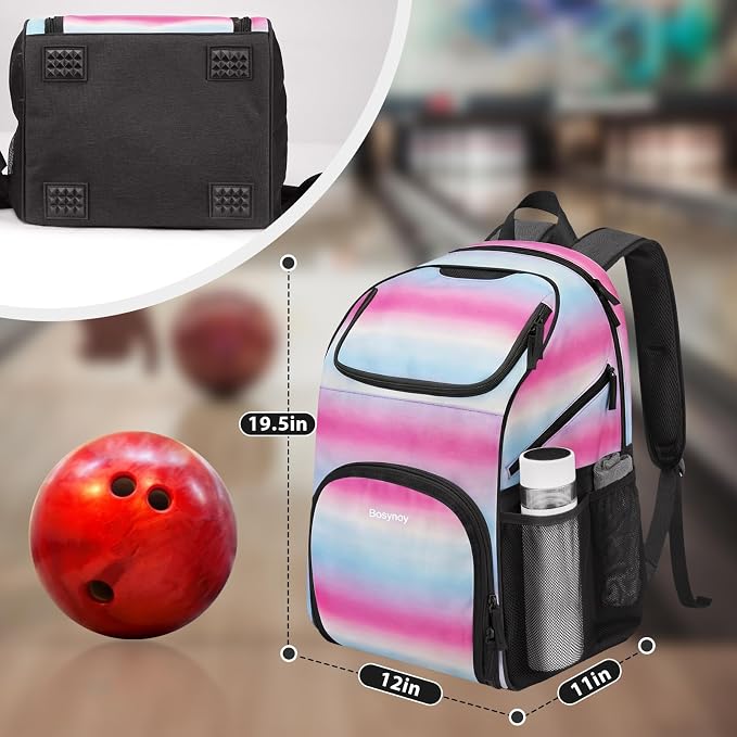 Bosynoy Bowling Backpack, Single Bowling Ball Bag with Shoe Compartment | Bowling Bag Totes with Foam Padded Protection, Fits Shoes Up to US Mens Size 16 and Accessories, Grey - Image 7