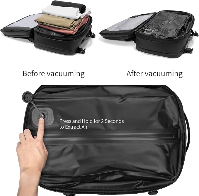 Vacuum laptop bag Compression Backpack Expandable, TSA-Approved Carry-On Water-Resistant Design for Travel with air pump (Built in pump, Large) - Image 3