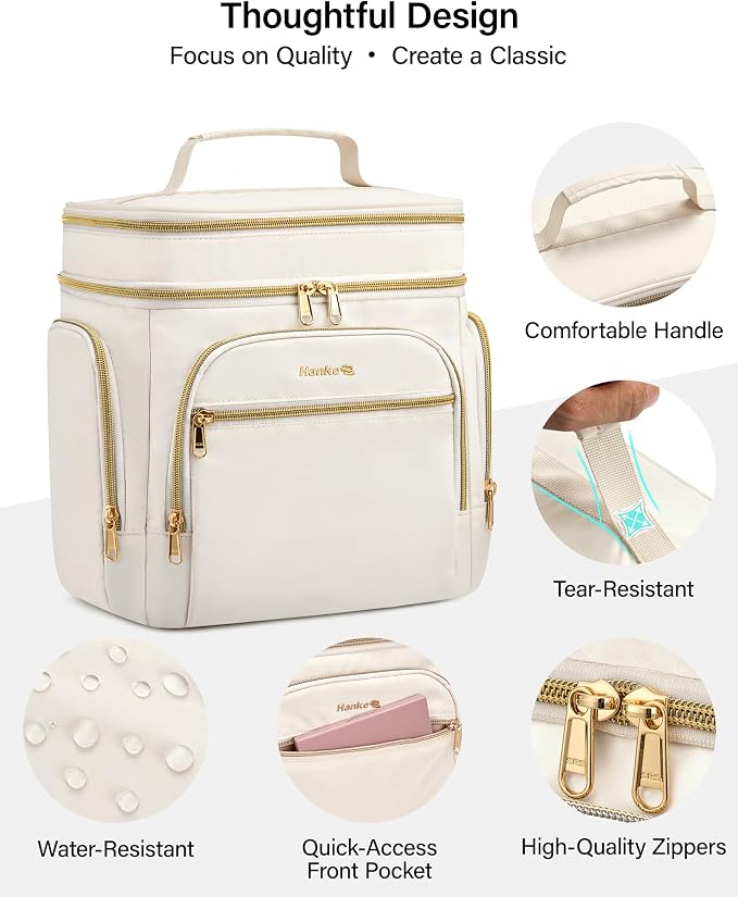 Hanke Large Toiletry Bag for Women Travel, Double Layer Organizer with Wide Opening for Full-Size Cosmetics & Toiletries, 12.2L Water-Resistant Makeup Bag,Off White - Image 8