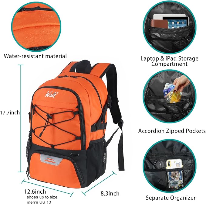 WOLT Basketball Backpack Large Sports Bag with Separate Ball Holder & Shoes Compartment, Best for Basketball, Soccer,Gym - Image 2