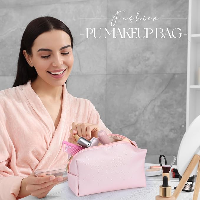 20 Pcs Preppy Makeup Bags PU Leather Cosmetic Pouch with Zipper Waterproof Make up Bags Toiletry Beauty Container for Women Bridal Shower Favors End of the Year Teacher Gifts(Rose Gold) - Image 5
