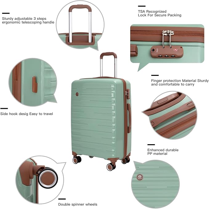 Travelhouse Luggage Sets 5 Piece with Double Spinner Wheels,PP Hardside Suitcase Sets with TSA Lock,Carry On Luggage Set with Travel Duffle Bag for Women and Men - Image 9