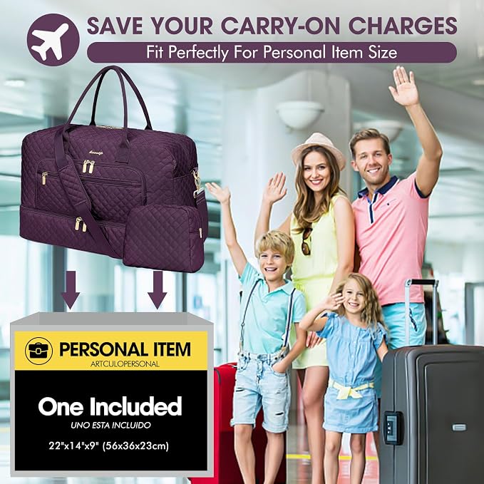 Travel Duffle Bag Weekender for Women - Carry-On Overnight Bag Personal Item Bag with Shoe Compartment & Wet Pocket Large Weekend Tote Bags with Toiletry Bag Hospital Bags for Labor and Delivery - Image 7