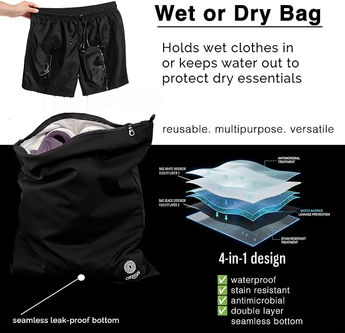 Waterproof Sweaty Clothes Bag Antimicrobial Wet Dry Pouch Inhibits Bacteria & Smelly Odor from Dirty Sport Laundry & Swimsuits for Fresh Gym Bag & Travel Luggage 14.5 X 17 inch Eco Made In USA - Image 3