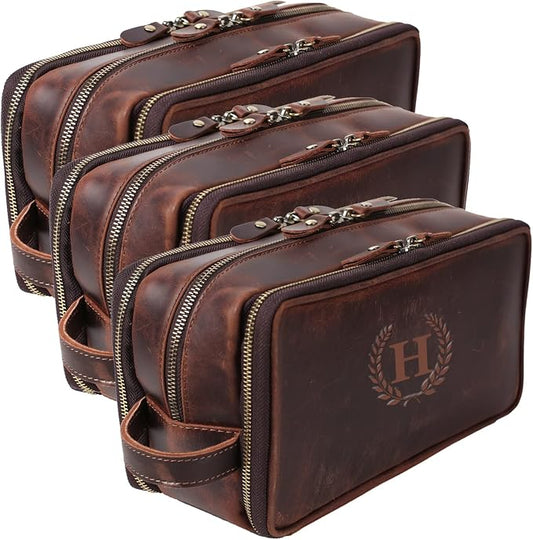 Personalized Leather Toiletry Bag for Men, 1/3/6pcs Wedding Gift Travel Shaving Dopp Kit - Cosmetic Bags Toiletries Bathroom Organizer - Groomsmen Gift(B3pcs) by ROCKCOW