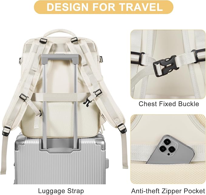 coofay Large Travel Backpack Carry on Flight Approved Mochila De Viaje Personal Item Backpack for Airlines Frontier Airlines Personal Item Bag Large Backpack for Travel Backpacks for Men Women Beige - Image 7