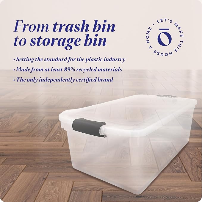 HOMZ 2-Pack Latching Lid, Large Clear Plastic Storage Bins with Lids, 66 Quart, Gray Latch - Stackable Container Boxes for Home, Bathroom, and Office Organization - Image 7