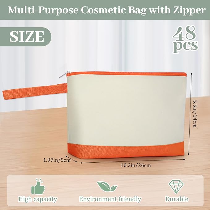 Silkfly 48 Pcs Cotton Canvas Makeup Bags Cosmetic Zipper Bags 10.2 x 5.5 x 2'' Blank DIY Pouch Bulk Pencil Case with Bottom Travel Toiletry Pouch for Women Craft Decor Gift (12 Colors) - Image 2