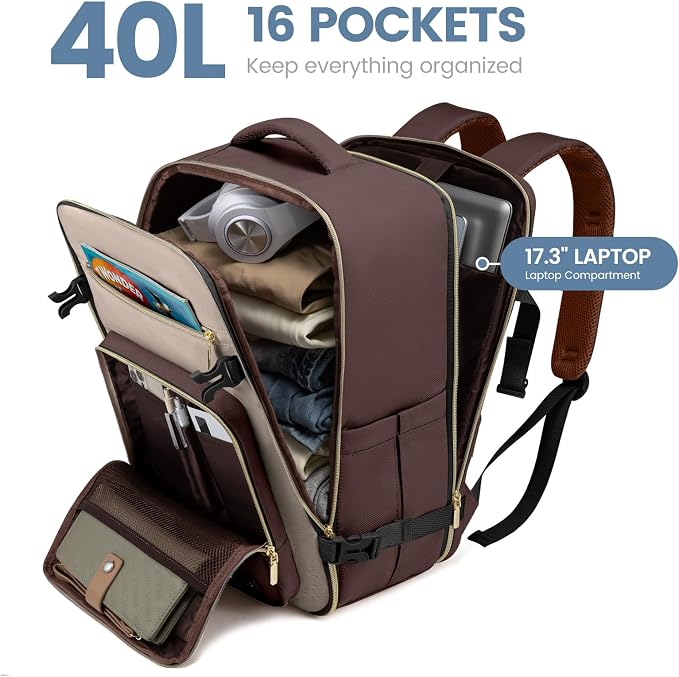 LOVEVOOK Travel Backpack For Women,40L Carry On Backpack Flight Approved,TSA Personal Item Travel Bag Fits 17 Inch Laptop,Business Weekender Overnight Daypack with Toiletry Bag and Cubes - Image 2