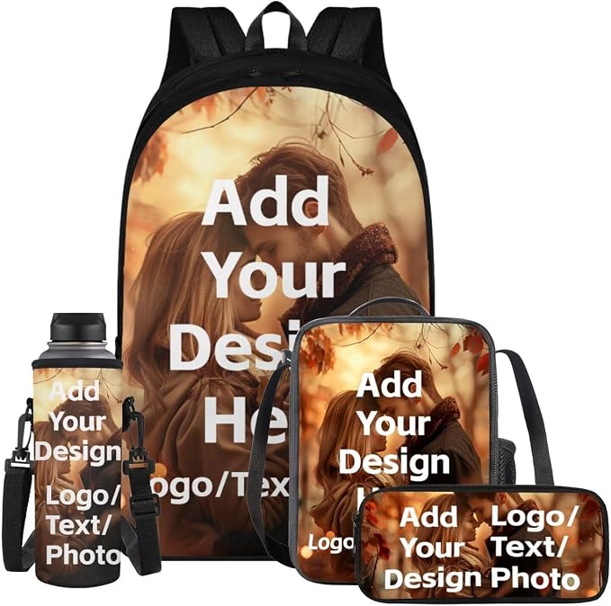Customized Backpack for Girls Boys Backpack with Lunch Box Water Bottle Holder with Strap and Zipper Pencil Case 4PCS Set Bookbag with Compartments for School Teens 17 inch Sturdy School Bag by ELEDIZI