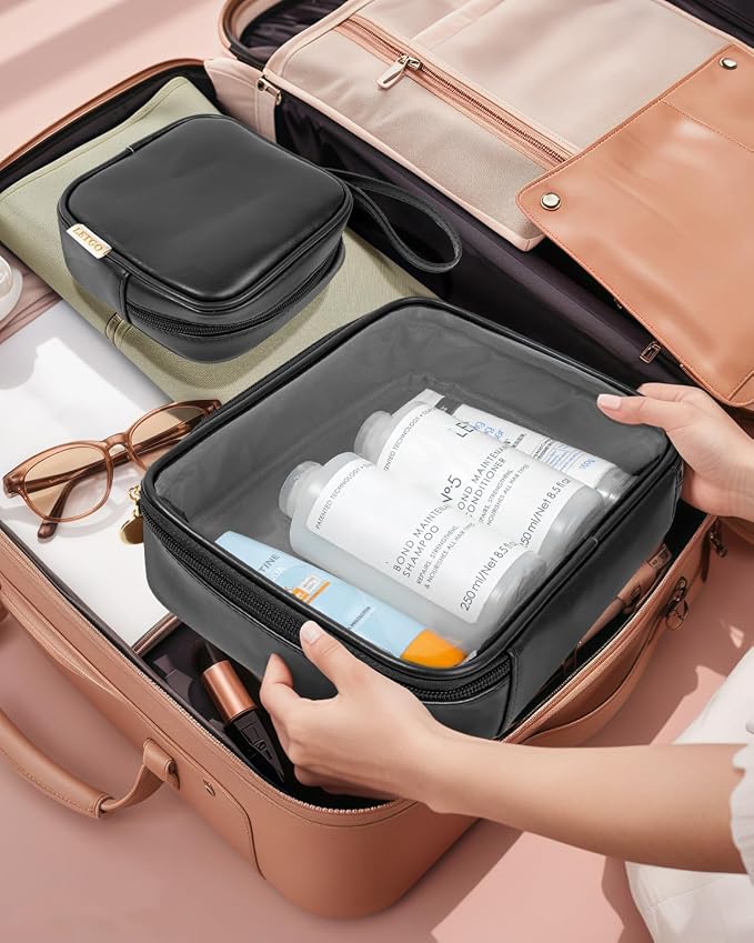 LETGO TSA Approved Toiletry Bag, Clear Makeup Bags with Small Makeup Bags for Purse, Quart Size PVC Cosmetic Bags for Women and Men (No Handle-Black, Large+Mini) - Image 4