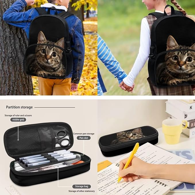 POLERO Cute Cat Backpacks for Cat Lovers Toddler Kindergarten School Bookbag Set 3D Print School Bags with Lunch Box for Girls Boys - Image 4