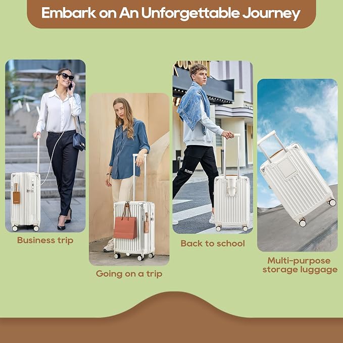 Joyway 5 Piece Luggage Set with Cup Holder, Expandable 25% Capacity, Includes Handbag, Anti Slip Wheels, Hook, Smart Carry On Suitcase for Men and Women, Spinner Travel White - Image 8