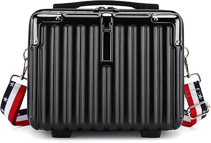 Mini Suitcase Hard Shell Makeup Case Stress-Resistant ABS Hard Makeup Travel Case Portable Hand Luggage with Shoulder Strap for Travel Camping Home Organizer Black by Duleylv-BetterLife