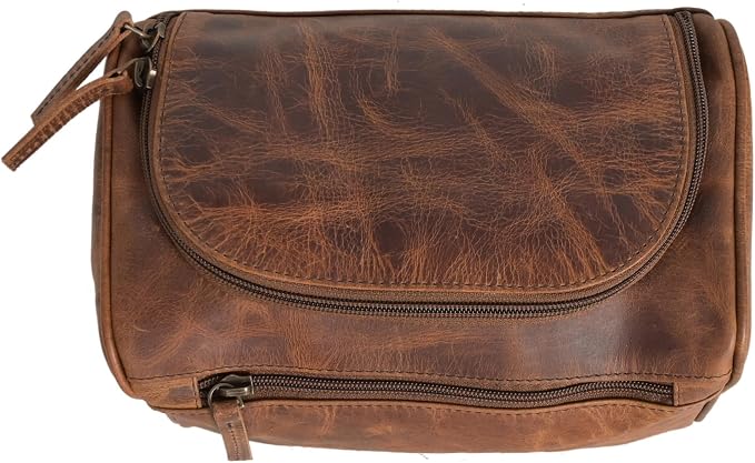 (9 inch Medium Size) Real Grain Leather Toiletry Bag for Men, Dopp kit with Waterproof Lining, Toiletries Organizer, Grooming Travel Bag Pouch, Bathroom Shaving Kit Zipper Bag - Image 5
