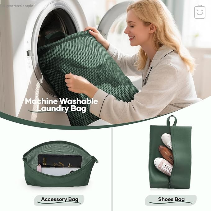 Veken 9/11 Set Compression Packing Cubes for Travel Essentials,Compressible Expandable Luggage Suitcase Organizer Bags with Garment Bag,Space Saver Bags with Over 1000 pcs of Mesh Holes(Dark Green) - Image 7