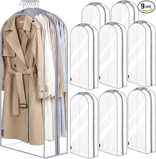 BALEINE 48'' Clear Garment Bags, 10.5'' Wide PEVA Suit Bag for Closet Clothes Dresses Suit Coats Storage (Clear, 9PK) by BALEINE