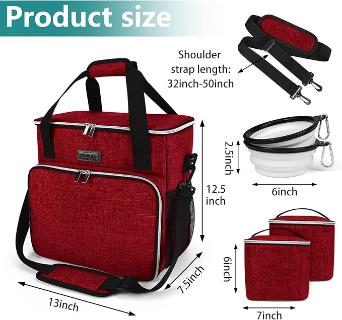 BAGLHER Dog Travel Bag, Pet Travel Bag (ALL Pet Travel Supplies), With 2 Pet Food Containers and 2 Collapsible Silicone Bowls; Essential Kits for Travel Red - Image 3
