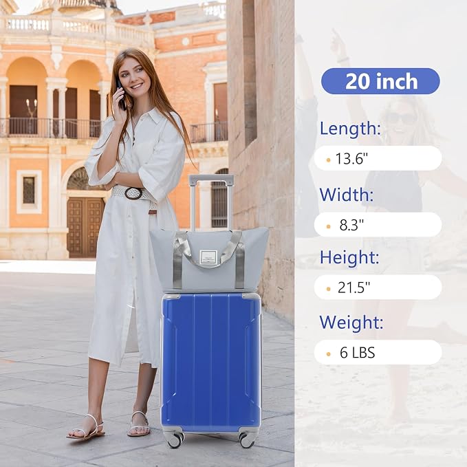 20 Inch Carry On Luggage 3 Piece Set, ABS Hard-side Lightweight Suitcase with a Travel Duffel & a Toiletry, Durable Spinner Wheels Luggage for Business Trip & Weekend Getaway, Dazzling Blue - Image 6