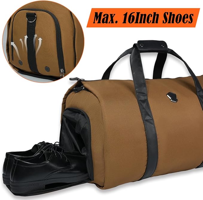 WELKINLAND 2-Suit Garment Duffle Bags for Travel Men, 60L-Large Carry on Garment Duffel Bag, Convertible Garment Duffel Bag w/Shoe Compartment, Foldable Garment Bags for Hanging Clothes Travel - Image 5
