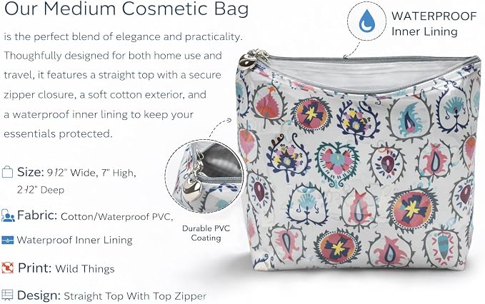 Jacaranda Living Medium Cosmetic Bag – Waterproof PVC-Lined Cosmetic & Toiletry Organizer, Zipper Pouch for Skincare, Makeup & Accessories, Wild Things - Image 2