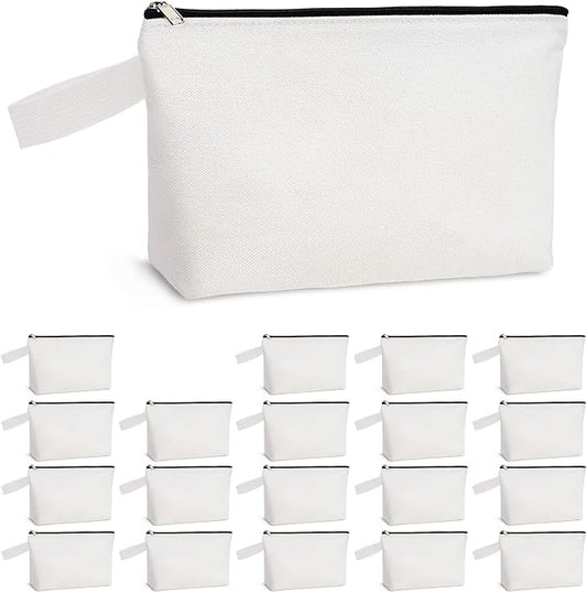Koolmox Canvas Coin Pouch with Zipper, 20 Pack 12Oz Cotton Canvas Pen Bags Tool Pouches Fabric Zip Bag with Strap and Bottom (White Bag w/Black Zipper, S, 9x4.7x1.5'') by Koolmox