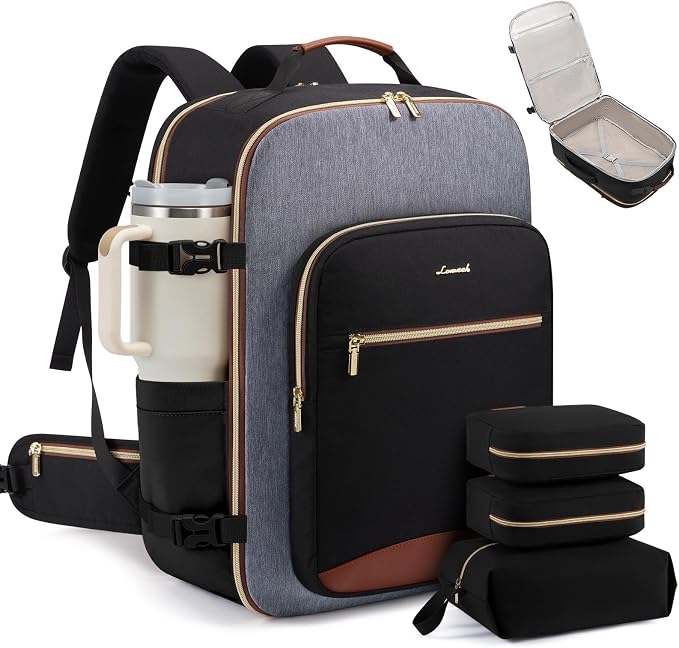 LOVEVOOK 56L Travel Backpack for Women & Men, Airline Approved Carry On Luggage with 3 Packing Cubes, TSA Overnight Bags, Waterproof Personal Item Bag, Weekender Essentials Backpacks fits 17" Laptop by LOVEVOOK