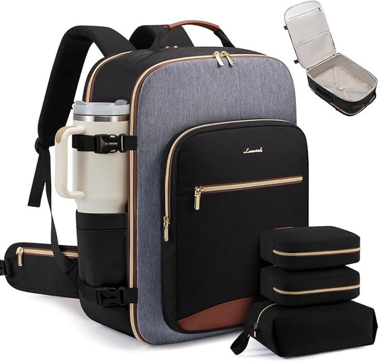 LOVEVOOK 56L Travel Backpack for Women & Men, Airline Approved Carry On Luggage with 3 Packing Cubes, TSA Overnight Bags, Waterproof Personal Item Bag, Weekender Essentials Backpacks fits 17" Laptop by LOVEVOOK