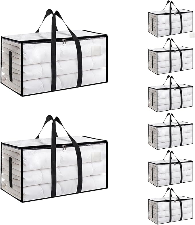 8 Pack-Extra Large Heavy Duty Moving Bags - Waterproof Storage Totes with Handles & Zippers, Foldable for College Dorm, Storage (Clear) by Unknown