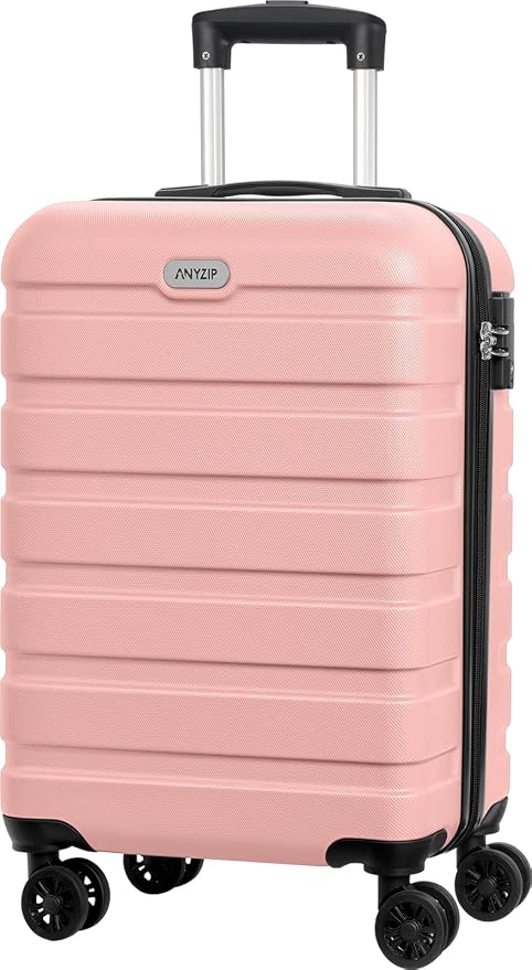 AnyZip Luggage PC ABS Hardside Lightweight Suitcase with 4 Universal Wheels TSA Lock Carry-On 20 Inch Pink by YourBestTravelChoice
