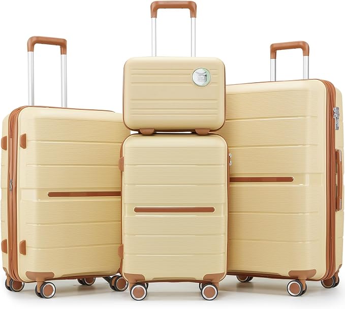 Merax Luggage Set 4 Piece Suitcase with Case Expandable Spinner Wheels Hardshell Airplane Approved Luggage Sets,Apricot Cream,14/20/24/28 by Merax