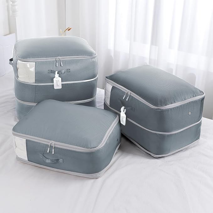 Comforter Storage Bag - Large Capacity Blanket Storage Bags 3-Layer Ultra Space Saving Self Compression Organizer, Washable Compression Bags for Storage Comforter Blanket, 2-Pack, Grey - Image 7
