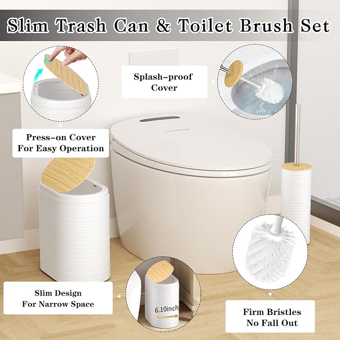 XLHOMO White Bathroom Set - 10PC Bathroom Accessories Set, Luxury Bathroom Accessory Set with Trash Can,Toilet Brush & 2 PC Soap Dispensers for Apartment Decor and Housewarming - Image 6