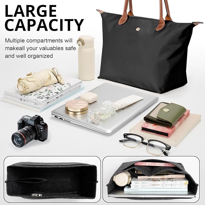 Tote Bag for Women with Purse Organizer Insert, Foldable Waterproof Nylon Bag for Travel, and Daily Use,Medium Size. - Image 5