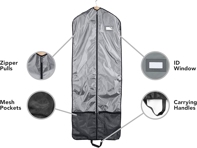 Covermates Deluxe Garment Bag Set for Closet Storage & Travel – Heavy Duty Hanging Suit & Dress Bags with ID Window, Accessory Pockets & Carrying Handles – Premium Wardrobe Protection, Grey - Image 5
