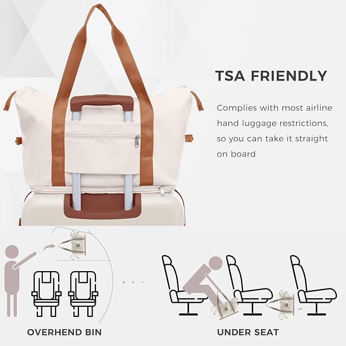 4-Piece Luggage Set, Suitcase with TSA Lock Travel Duffel Bag Wet-Dry Toiletry Bag, Ivory - Image 4