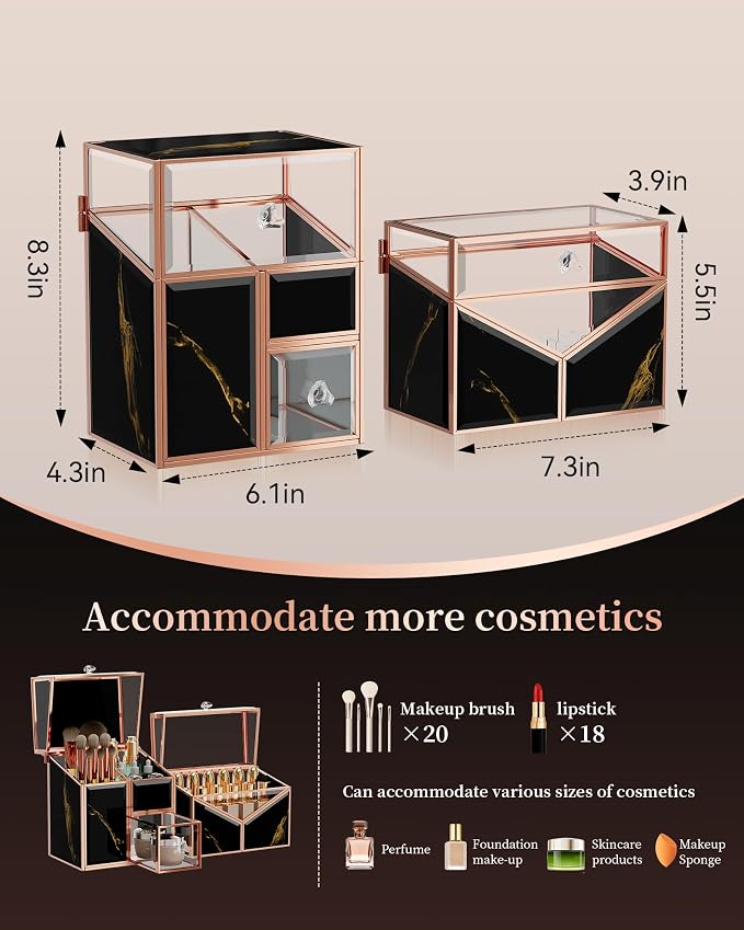 CoralHouse black makeup organizer – Vanity Holder with 18-Slot Lipstick Organizer & Covered Makeup Brush Holder – Skincare, Perfume & Cosmetic Display for Bathroom or Dresser - Image 6