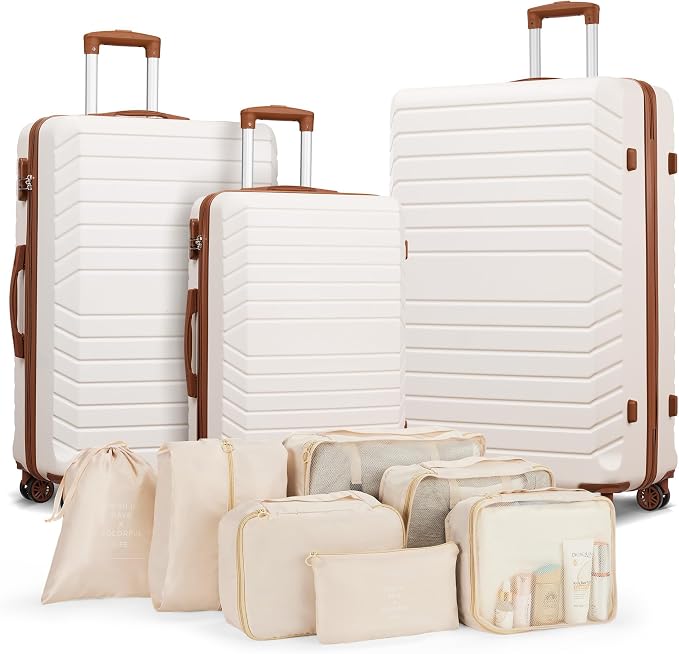 10 Piece Luggage Sets, 3 Piece Suitcase Set, 20 inch Carry on Luggage, 24 inch and 28 inch Checked Luggage with 7PC Packing Bags by Suitour