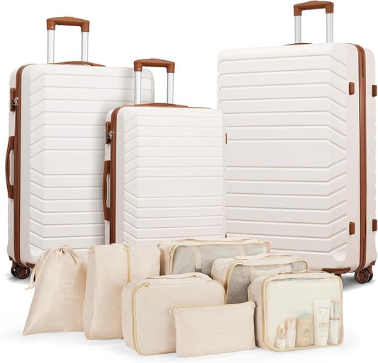 10 Piece Luggage Sets, 3 Piece Suitcase Set, 20 inch Carry on Luggage, 24 inch and 28 inch Checked Luggage with 7PC Packing Bags by Suitour