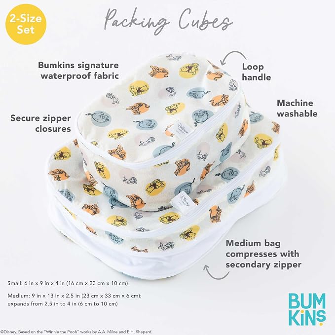 Bumkins Disney Packing Cubes for Travel Bag, Organize Luggage with Compression Bags, Essential Traveling Accessories, Pack Carry On Suitcase for Clothes or Toiletries, Set of 2 Sizes, Winnie the Pooh - Image 2