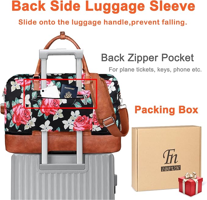 IBFUN Weekender Bags for Women, 21" Weekender Travel Bag, Travel Duffle Bag with Shoe Compartment Carry on Overnight Duffel Bag for Weekend Travel Business Trip, 3PCS - Image 5