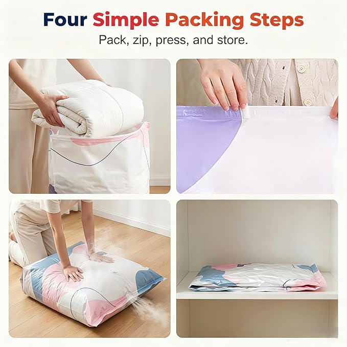 Pump-Free Compression Bags, Jumbo Airtight Storage for Comforters & Bedding (4 PCS, Large) - Image 4
