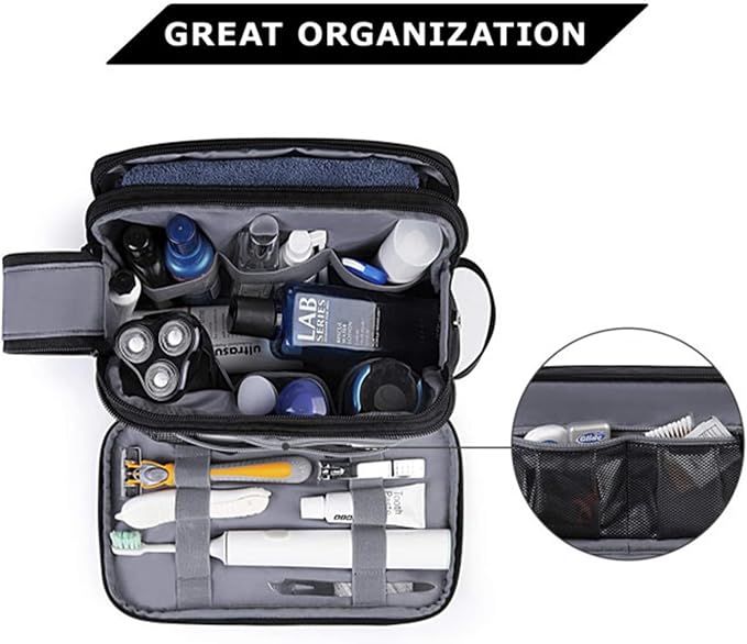2Pack Men's Toiletry Bags Pu,Travel Toiletry Organizer, Waterproof Shaving Kit Pouch For Storing Daily Essentials like Oiletries and Cosmetics(Black) - Image 4