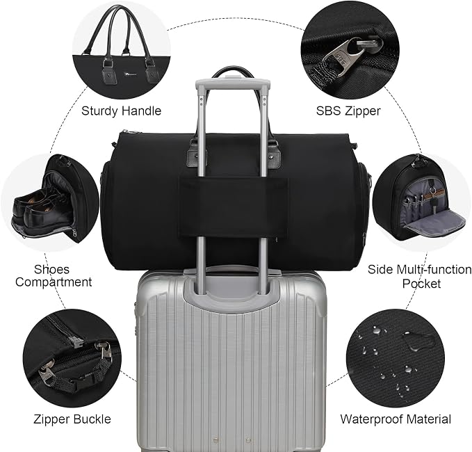 Modoker Eco-Friendly Convertible Garment Bags for Travel, Carry on Garment Duffel Bag for Women Men Weekender - 2 in 1 Hanging Suitcase Suit Travel Bags, Black - Image 4