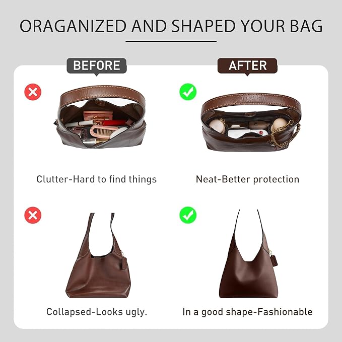 Dupont Paper Brooklyn 28 Bag Insert, Lightweight Purse Organizer for Coach Brooklyn 28 Shoulder Bags, Handbag Inner Divider Shaper with Elastic Cup Holder Smooth Zipper, Balck - Image 4